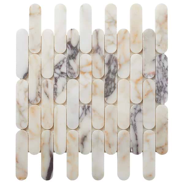 Calacatta Monet 1x4 Pill Honed Marble Mosaic Tile-Sample in White, View 6, open zoomed image