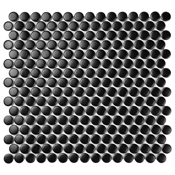 Serenity Black 1" Penny Round Matte Porcelain Mosaic Tile