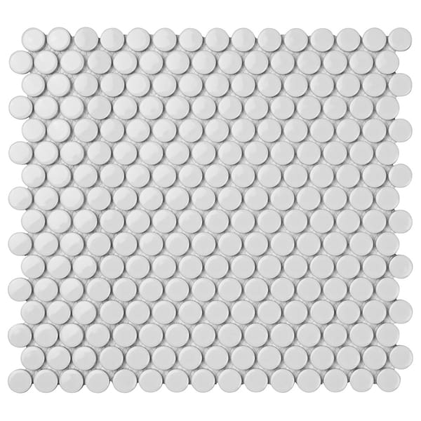 Serenity White 1" Penny Round Polished Porcelain Mosaic Tile