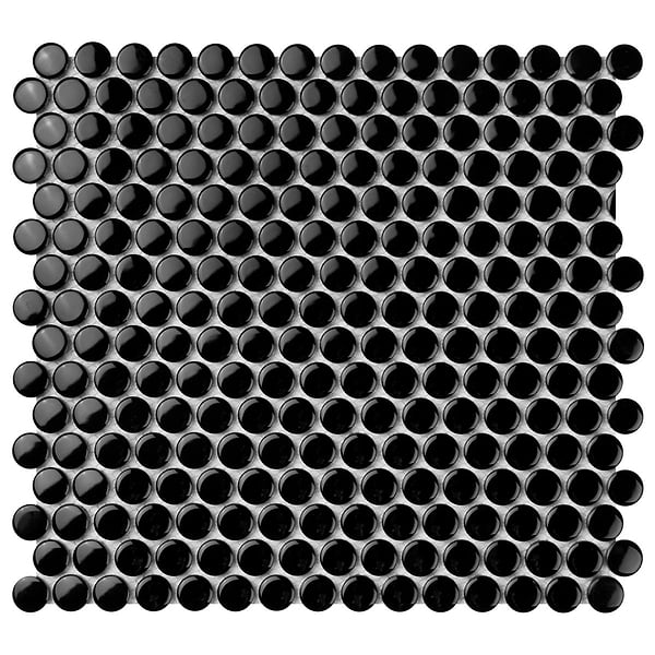 Serenity Black 1" Penny Round Polished Porcelain Mosaic Tile