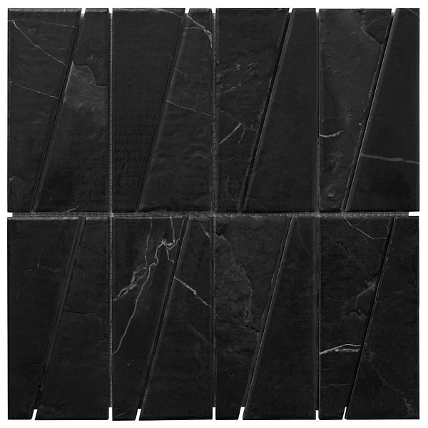 Velour Nero Marquina 2x6 Trapezoid Leather Marble Mosaic Tile in Black, White, View 6, open zoomed image