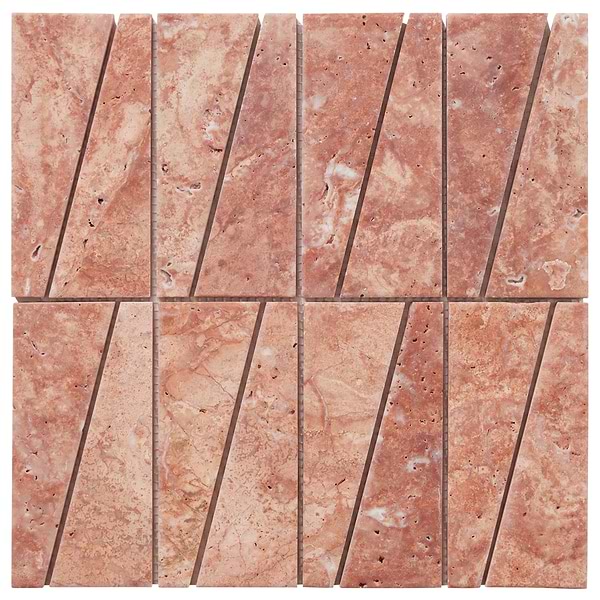 Velour Red Travertine 2x6 Trapezoid Leather Marble Mosaic Tile in Red, View 6, open zoomed image