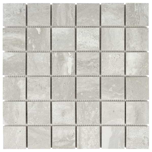 Basic Travertine Silver 2x2 Matte Porcelain Mosaic in Gray + Silver, View 6, open zoomed image