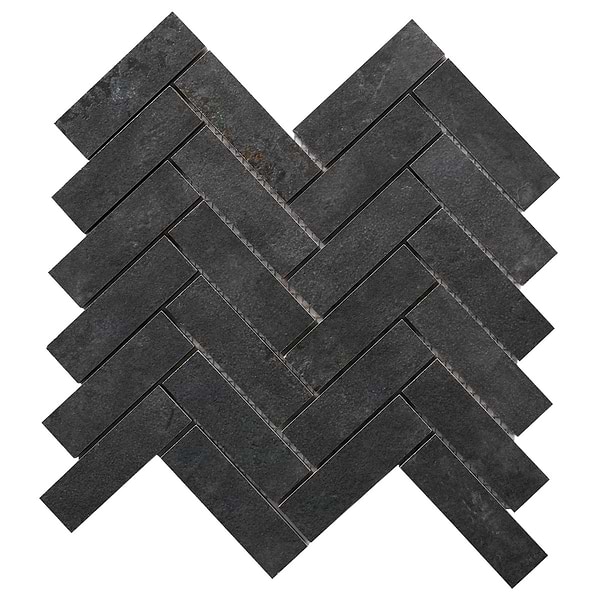 Portrait Black 1x4 Herringbone Matte Mosaic Tile in Black, View 6, open zoomed image