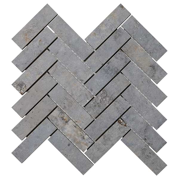 Portrait Ocean Blue 1x4 Herringbone Matte Mosaic Tile in Blue Gray, View 6, open zoomed image