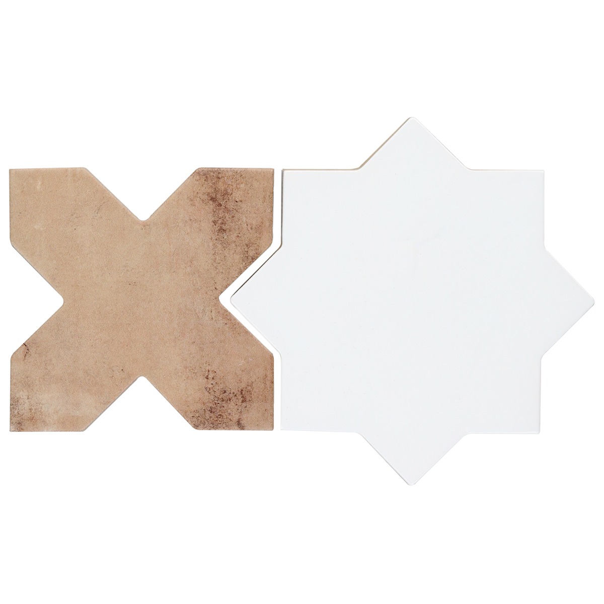 Parma White Polished Star and Cotto Brown Matte Cross 6" Terracotta Porcelain Tile