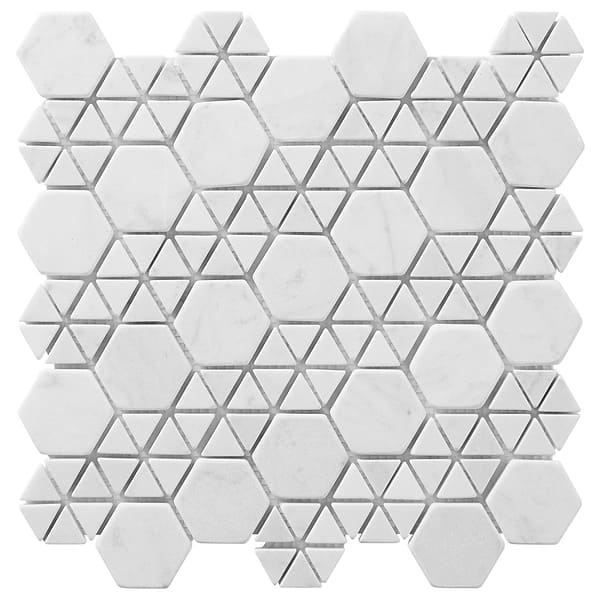 Aspekt Bianco Carrara 2" Hexagon Honed Marble Mosaic Tile