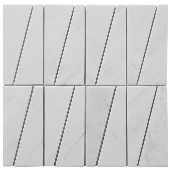 Velour Bianco Carrara 2x6 Trapezoid Leather Marble Mosaic Tile in White, View 6, open zoomed image