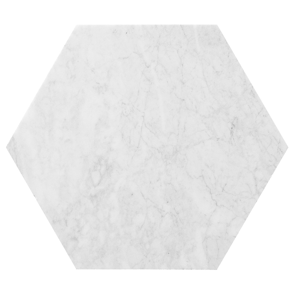 Bianco Carrara 10" Hexagon Honed Marble Tile in White, View 6, open zoomed image