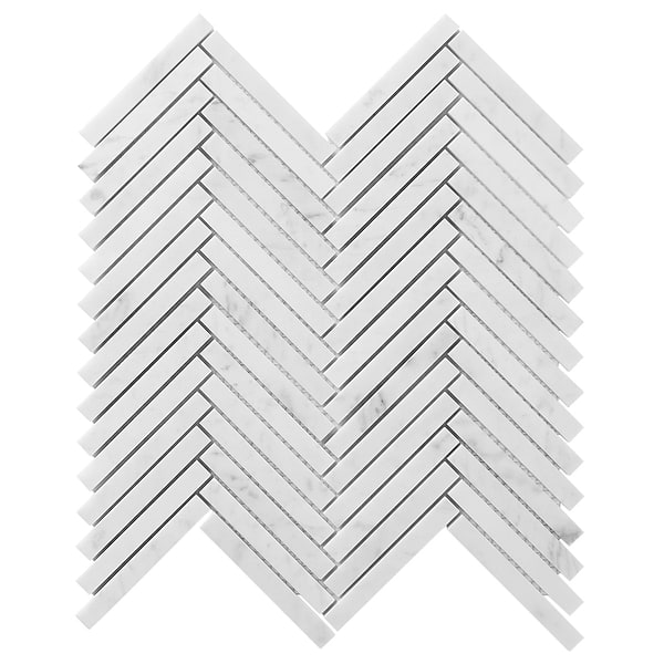 Bianco Carrara 1/2x4 Herringbone Honed Marble Mosaic Tile