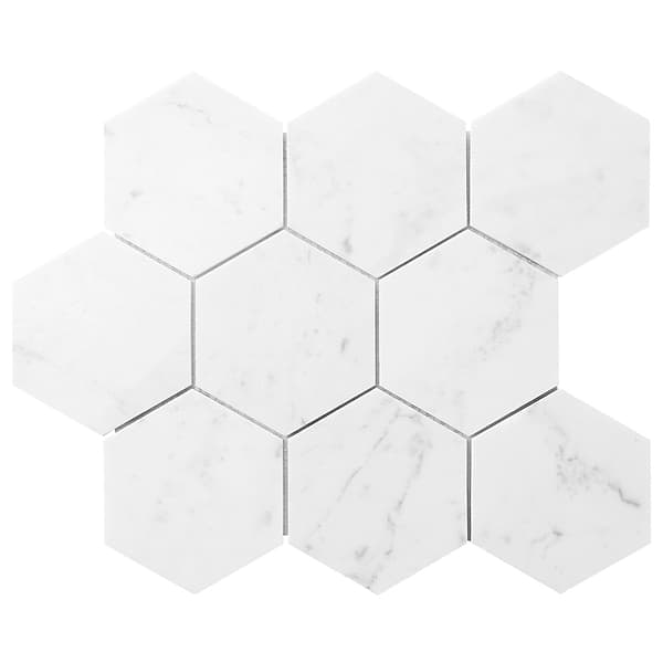 Bianco Carrara 4" Hexagon Polished Marble Mosaic Tile