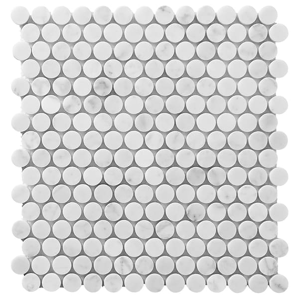 Bianco Carrara 1" Penny Round Honed Marble Mosaic Tile