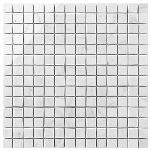 Bianco Carrara 1x1 Polished Marble Mosaic Tile in White, View 6, open zoomed image