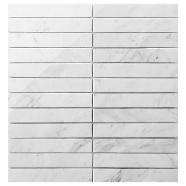 Bianco Carrara 1x6 Stacked Polished Marble Mosaic Tile