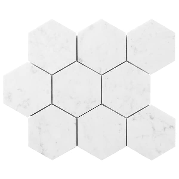 Bianco Carrara 4" Hexagon Honed Marble Mosaic Tile