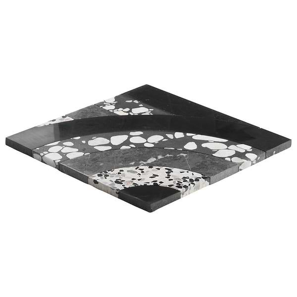 Elizabeth Sutton Arc Horizontal Noir Black & White 12x12 Honed Marble and Terrazzo Mosaic Tile