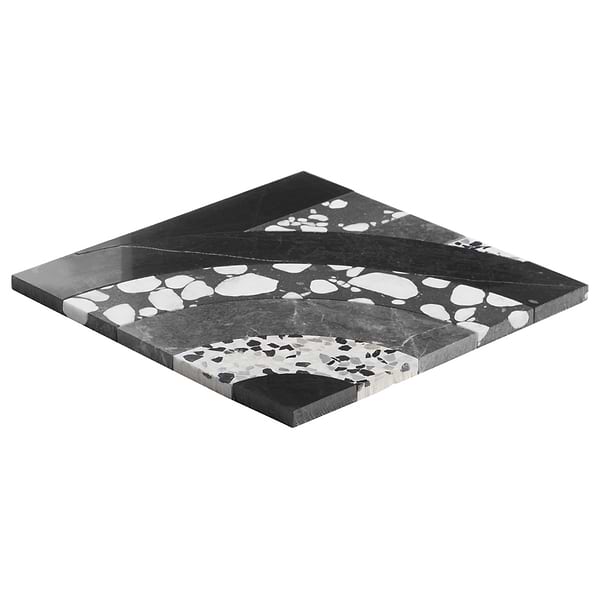 Elizabeth Sutton Arc Vertical Noir Black & White 12x12 Honed Marble and Terrazzo Mosaic Tile