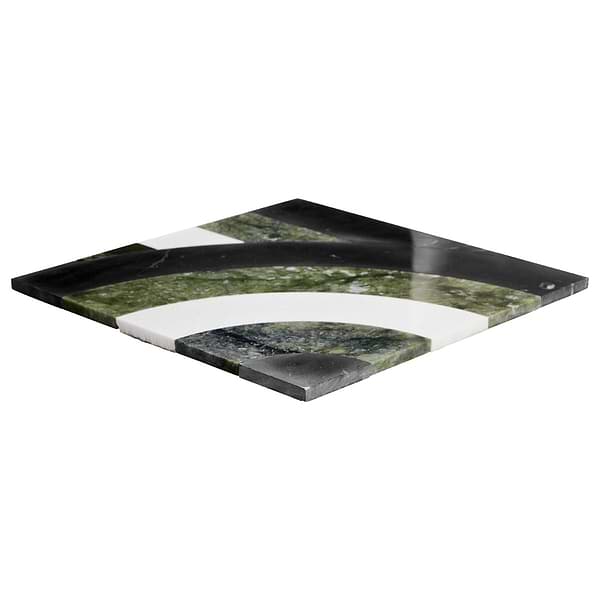 Elizabeth Sutton Arc Horizontal Soul Green & Black 12x12 Polished Marble Mosaic Tile