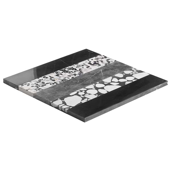 Elizabeth Sutton Arc Offset Linear Noir Black & White 12x12 Honed Marble and Terrazzo Mosaic Tile