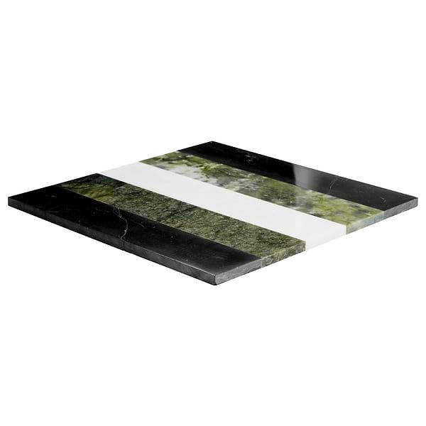 Elizabeth Sutton Arc Offset Linear Soul Green & Black 12x12 Polished Marble Mosaic Tile