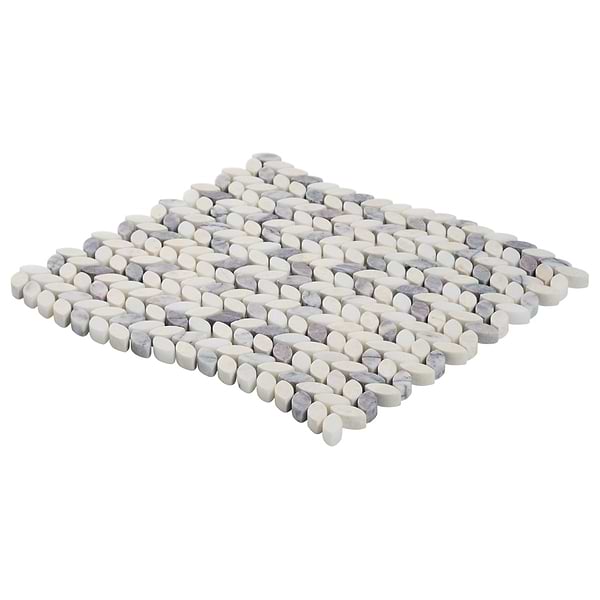 Dova Lilac Tumbled Waterjet Marble Mosaic Tile in White, Purple, View 6, open zoomed image