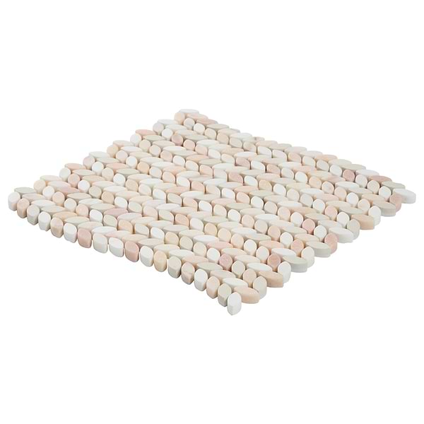 Dova Rose Tumbled Waterjet Marble Mosaic Tile in Pink, White, View 6, open zoomed image