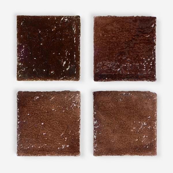Terra Ember Hazelnut Brown 4x4 Handmade Crackled Glossy Terracotta Tile in Brown, View 6, open zoomed image