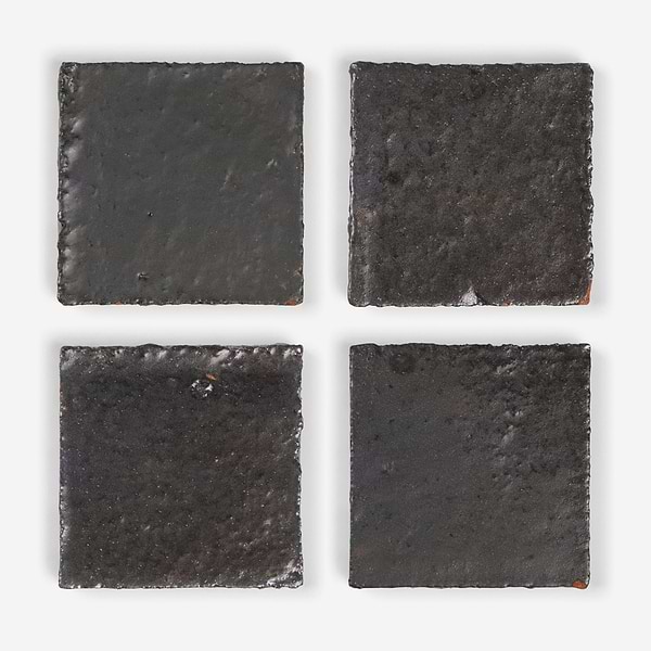 Terra Ember Jet Black 4x4 Handmade Metallic Crackled Matte Terracotta Tile in Black, View 6, open zoomed image