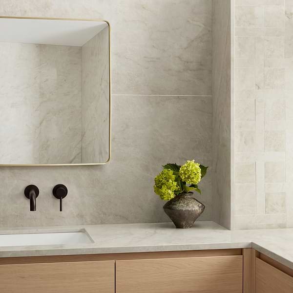 Grand Taj Mahal Cleo Light Beige Polished Porcelain Mosaic Tile in Beige, View 5, open zoomed image