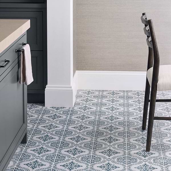 Elowynn Flora Cove White 8x8 Matte Porcelain Tile by Kravet in Blue, White, View 6, open zoomed image