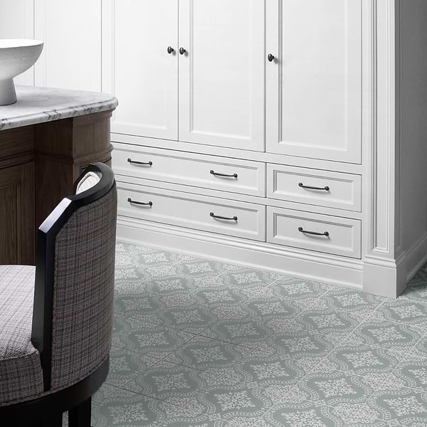 Elowynn Flora Seafoam Green 8x8 Matte Porcelain Tile by Kravet in Green, White, View 6, open zoomed image
