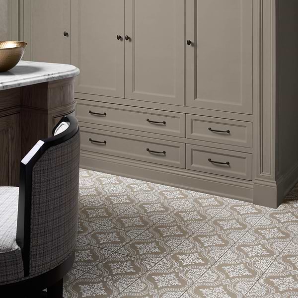 Elowynn Flora Sand Beige 8x8 Matte Porcelain Tile by Kravet in Beige & Cream, View 6, open zoomed image