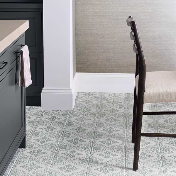 Elowynn Flora Salt White 8x8 Matte Porcelain Tile by Kravet in Green, White, View 6, open zoomed image