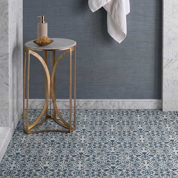 Elowynn Haven & Belle Cove White 8x8 Matte Porcelain Tile by Kravet in Blue, White, View 6, open zoomed image