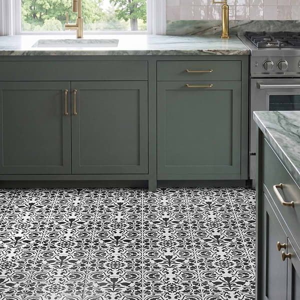 Elowynn Haven & Belle Eclipse White 8x8 Matte Porcelain Tile by Kravet in Green, White, View 6, open zoomed image