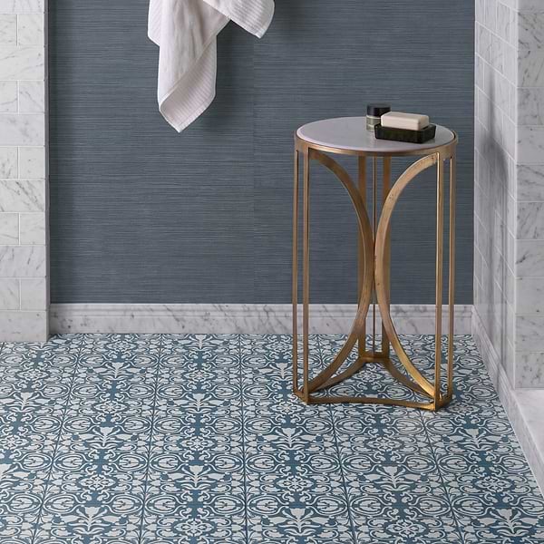 Elowynn Haven & Belle Marina Blue 8x8 Matte Porcelain Tile by Kravet in Blue, White, View 6, open zoomed image