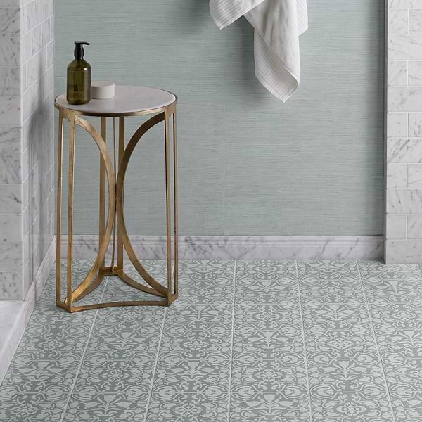 Elowynn Haven & Belle Seafoam Green 8x8 Matte Porcelain Tile by Kravet in Blue, White, View 6, open zoomed image