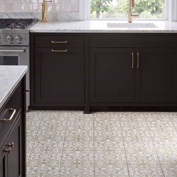 Elowynn Haven & Belle Sand Beige 8x8 Matte Porcelain Tile by Kravet in Blue, White, View 6, open zoomed image