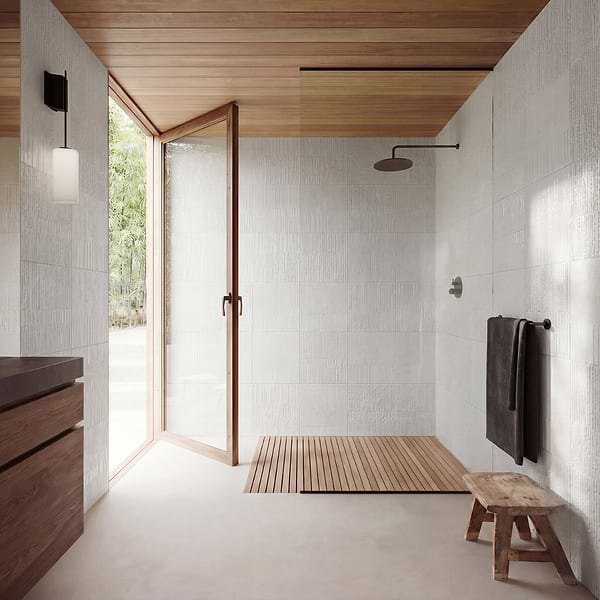 Stretto Carved Thassos 16x16 Textured Honed Marble Tile in White, View 6, open zoomed image