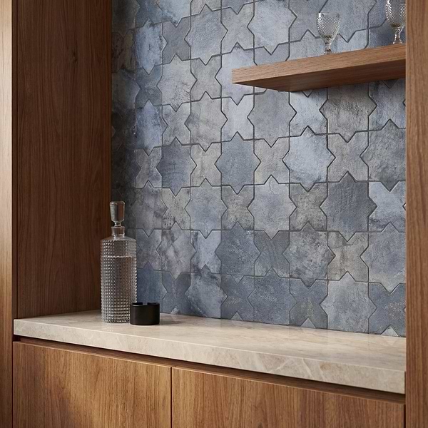 Parma Denim Blue Matte Star and Denim Blue Matte Cross 6" Terracotta Look Porcelain Tile