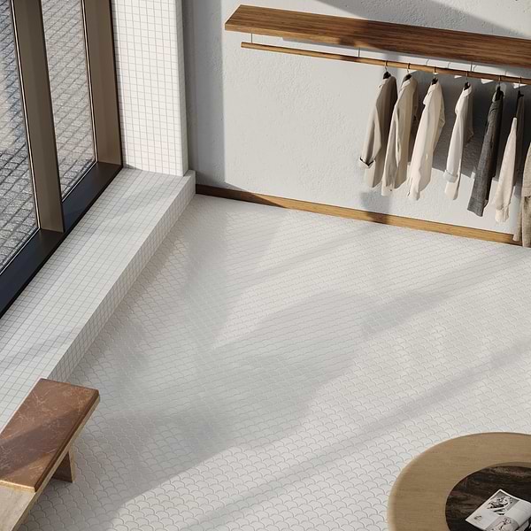 Serenity White 3" Fish Scale Polished Porcelain Mosaic Tile