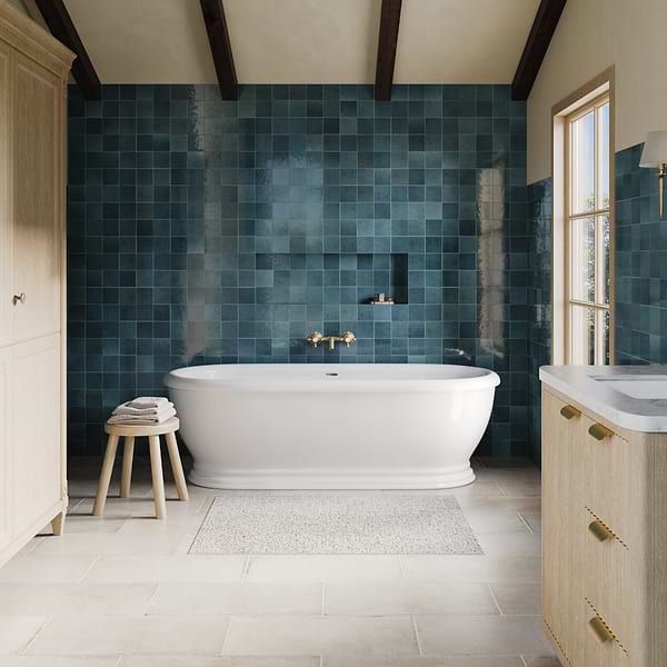 Zelora Coastal Blue 4x4 Zellige Look Glossy Ceramic Tile