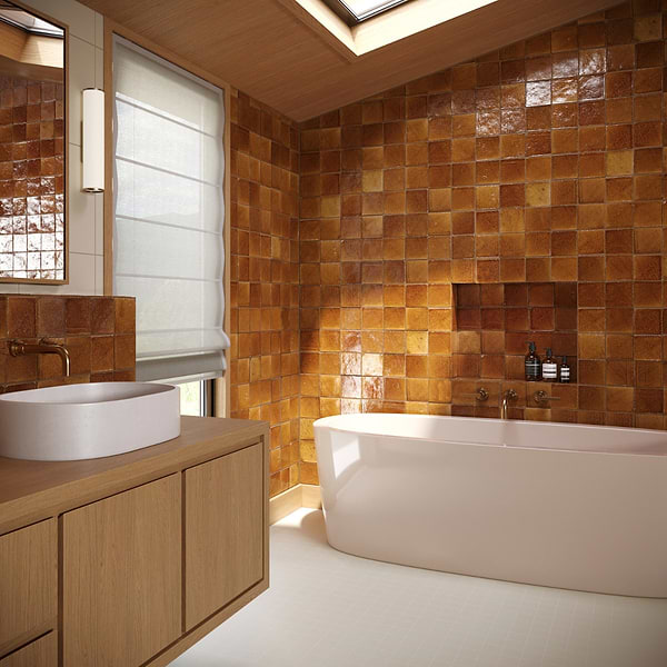 Terra Ember Ocre Brown 4x4 Handmade Crackled Glossy Terracotta Tile in Brown, View 6, open zoomed image