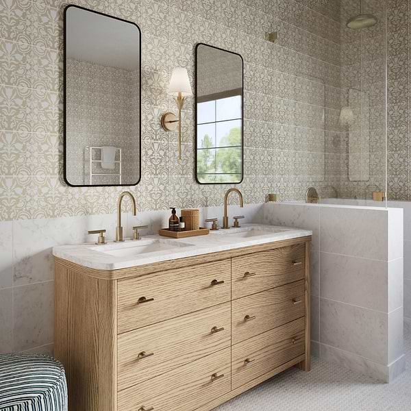 Elowynn Belle Sand Beige 8x8 Matte Porcelain Tile by Kravet in Beige & Cream, View 6, open zoomed image