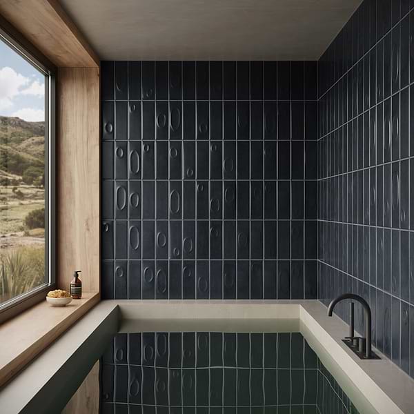 Telos Midnight Metallic Black 4x12 Matte Ceramic Tile in Black, Metallic, View 6, open zoomed image