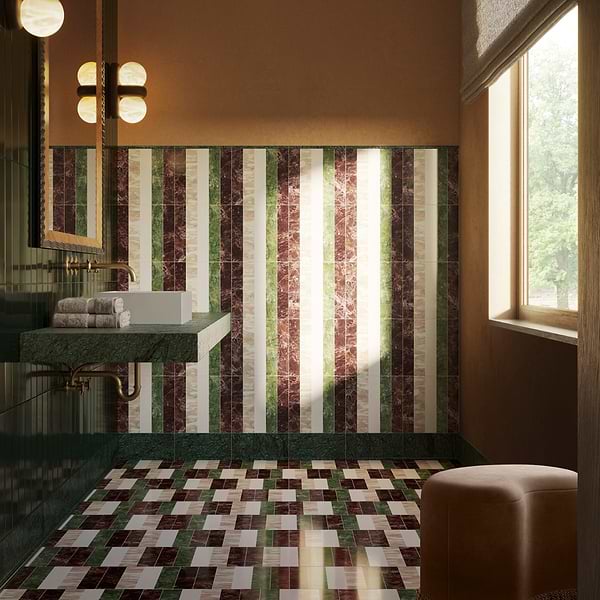 Elizabeth Sutton Arc Stripes Rainbow Multicolor 12x12 Polished Marble Mosaic Tile