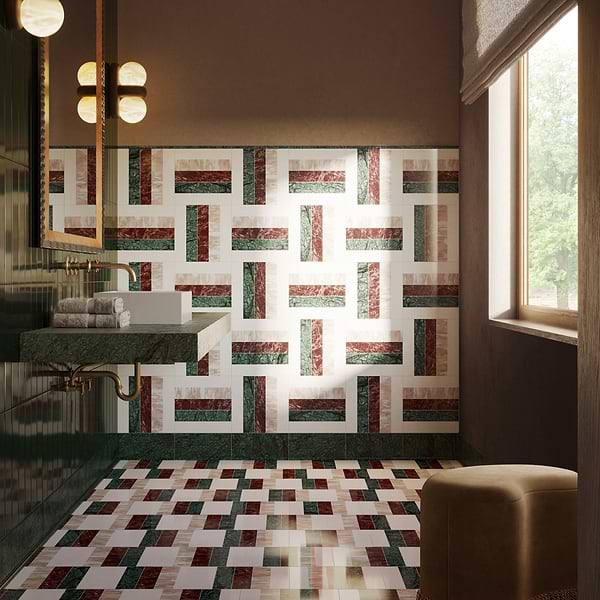 Elizabeth Sutton Arc Weave Passion Multicolor 12x12 Polished Marble Mosaic Tile