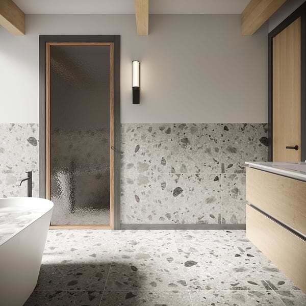 Rizo Pavement Gray 24x24 Terrazzo Look Matte Porcelain Tile