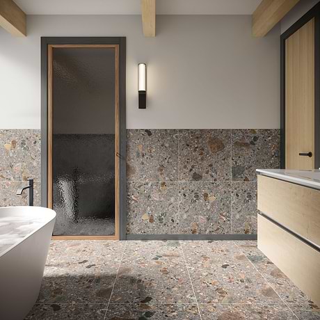 Rizo Fossil Gray 24x24 Terrazzo Look Matte Porcelain Tile