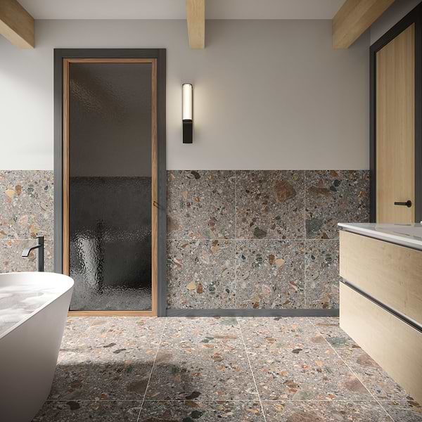 Rizo Fossil Gray 24x24 Terrazzo Look Matte Porcelain Tile